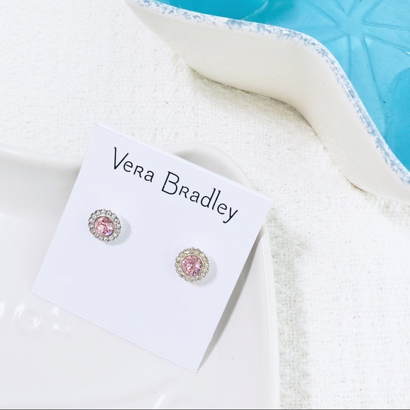 Vera Bradley Jewelry - 🟣 Vera Bradley | Pavè Circle Pink Glass Earrings